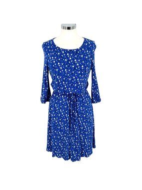 Boden Talia Star Print Lapis Blue Floral Dress With Tie Waist Size UK 10P US 6P